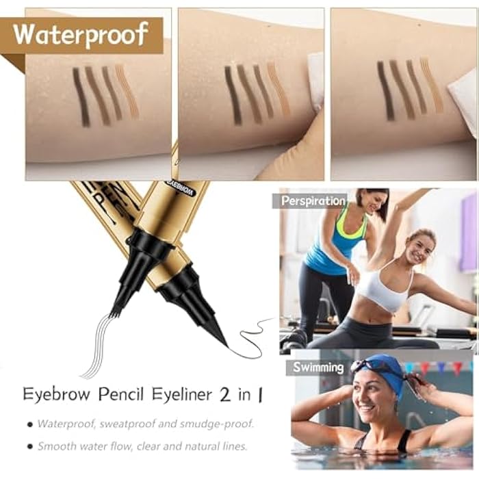 2-in-1 Eyeliner and Eyebrow Pencil Eyebrow Pen with Fork Tip Long-lasting Waterproof Eyeliner and Brow Pen,(Black eyeliner- dark brown eyebrow) - Image 4